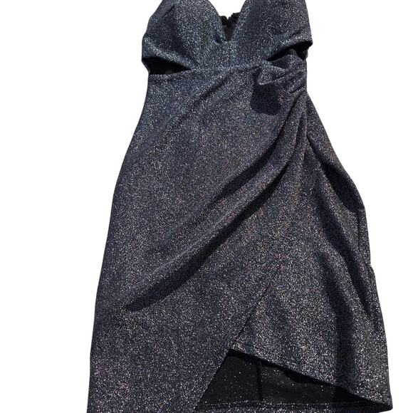 Windsor black & silver shiny cocktail above knee dress size M - Picture 7 of 11